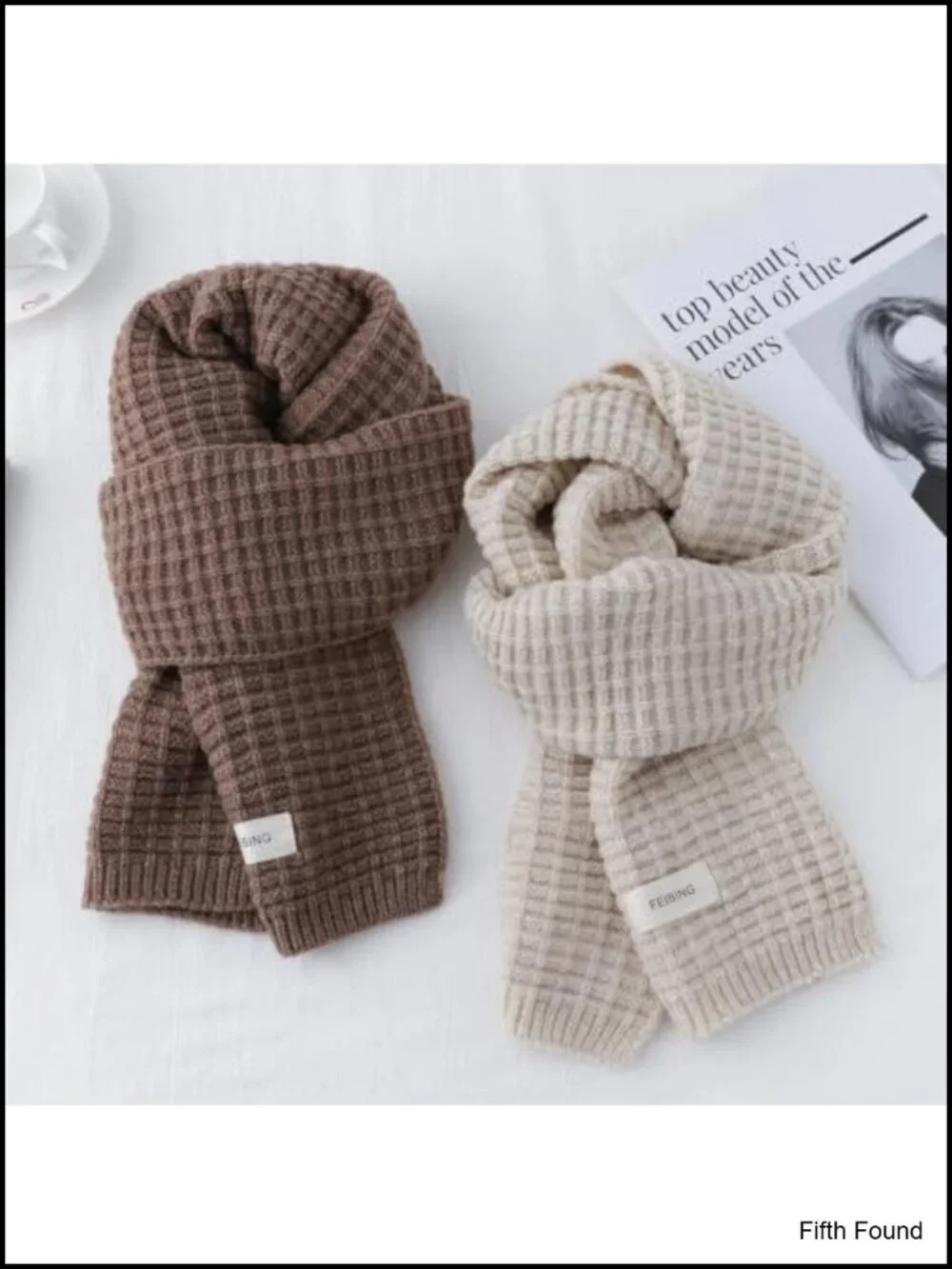 Waffle Knit Winter Scarf Soft Warm Wrap Women Cold Weather